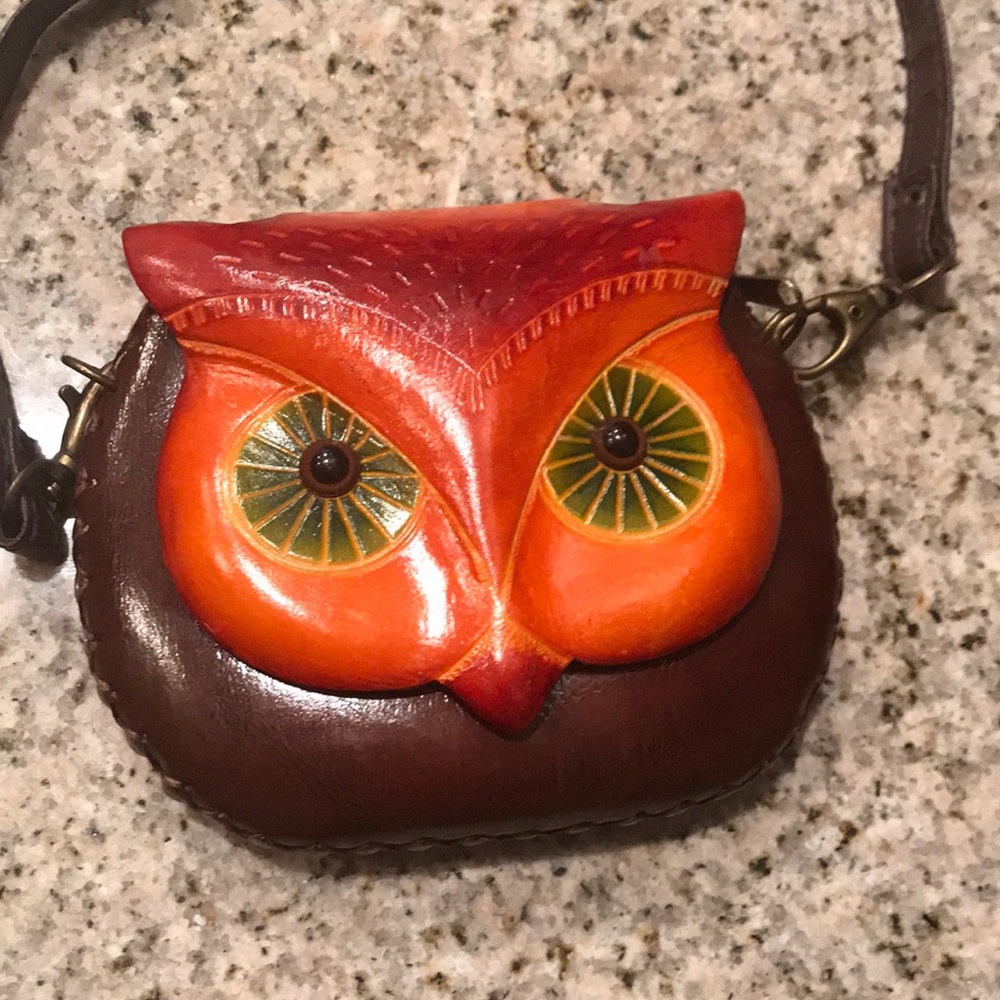 Hand made leather owl bag